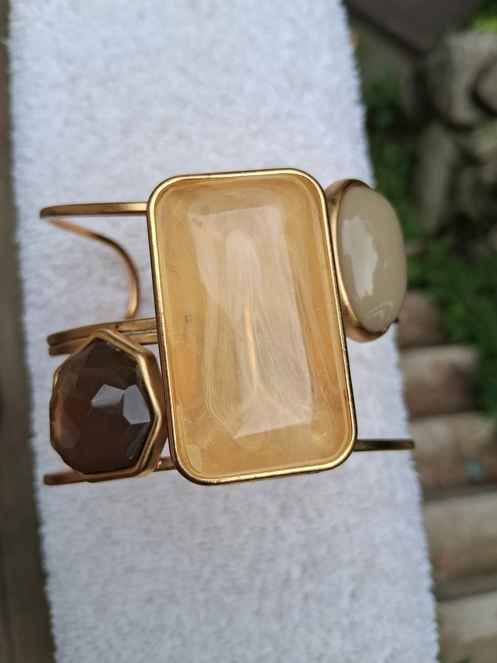 Chico's Brushed Gold Faux Gem Cuff Bracelet